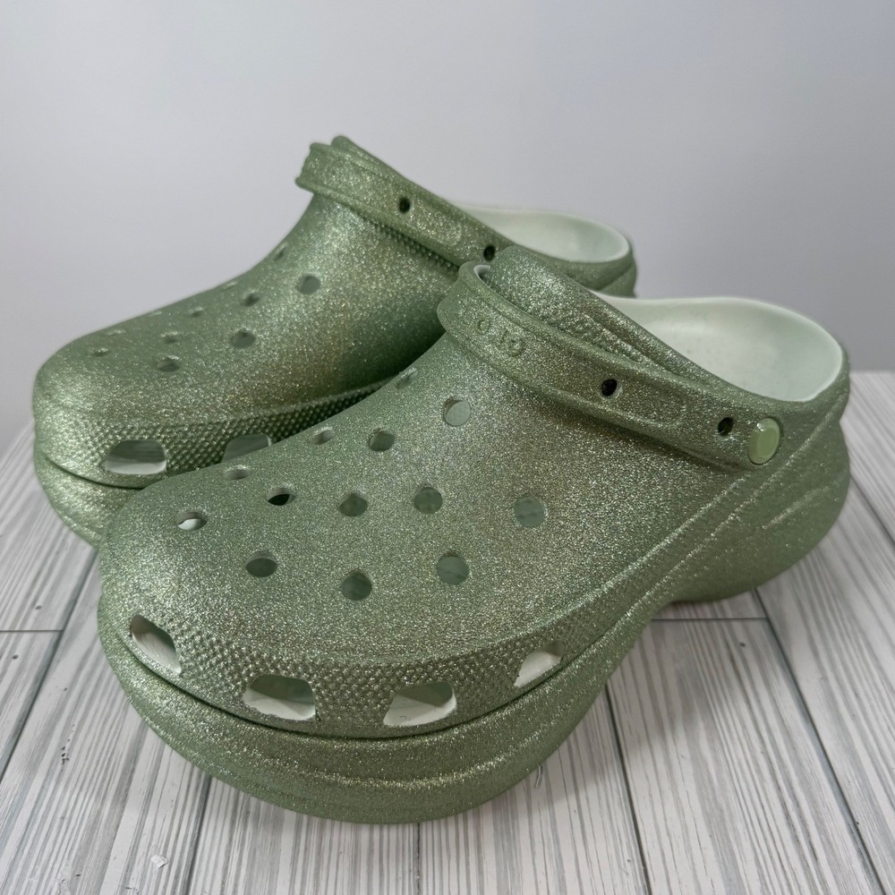 Crocs Classic Bae Glitter Clog Sage Green Platform Sparkle Womens 11 NEW